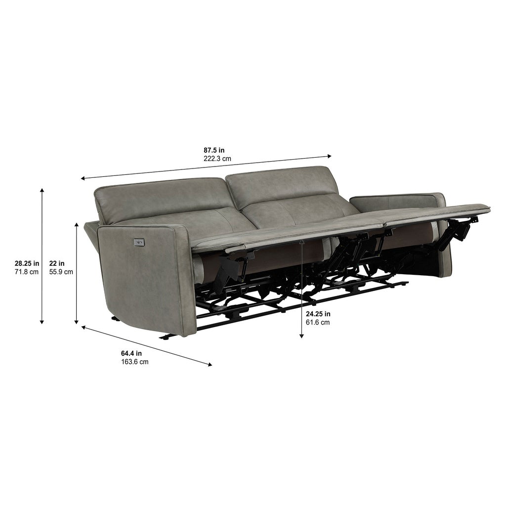 Henredon Keira Leather Power Sofa — Reference measurement diagram