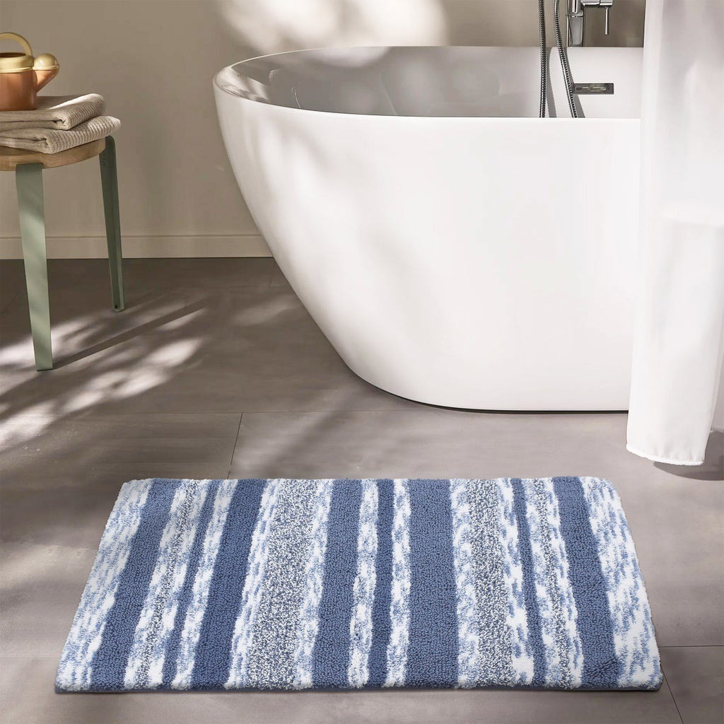 Stripe Bath Mat 24x36 — Costco Devgiri Cotton Stripe collection example in blue; lot color unverified.